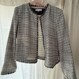 Calvin Klein Black and White Blazer with Tweed Texture